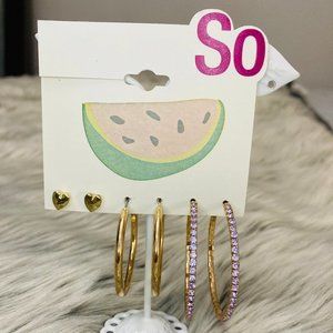 Gold Simulated Crystal Hoop earrings set